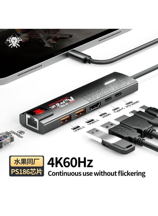 Plextone GS1 6-in-1 Type-C Hub gives you the benefit of 6 versatile ports in a compact device, whether you need to connect a 4K display, charge your devices at super-fast PD speeds of up to 100W, a lightning-fast internet connection port, a Type-C port for connecting devices, and two USB ports for high-speed data transfer, black. - Image 2