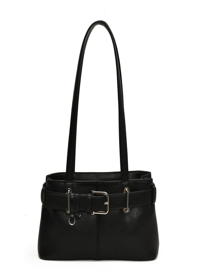 JYG Shoulder Bag for Women Vintage Y2K Hobo Purse with Belt Buckle Small PU Leather Underarm Satchel Handbag, Black, 11.81"*3.54"*5.91" - Image 1