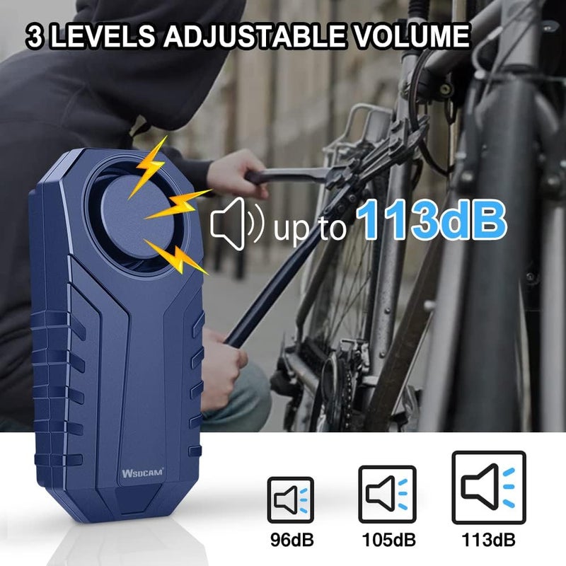 wsdcam Bike Alarm 2 Pack 113dB Wireless Anti Theft Vibration Motion Sensor Vehicle Security Alarm System Waterproof Motorcycle Alarm Bicycle Alarm with Remote - Black & Blue - Image 2