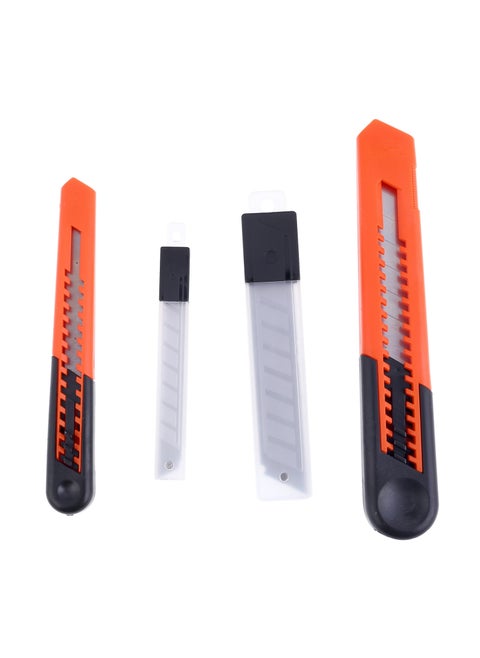 One Small One Large Heavy Duty Cutter with 10 Blades - Retractable Utility Knife Set with Sharp Replaceable Blades, Non-Slip Grip, and Safety Lock - Ideal for Home, Office, Crafting, and Packaging