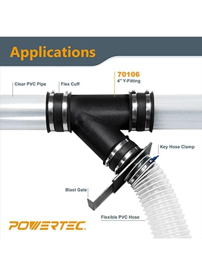 باورتيك بوصة Y المناسب لخرطوم جمع الغبار 4 بوصة 4 بوصة تركيبات موصل خرطوم جمع الغبار لنظام جمع الغبار 1 حزمة 70106 - Image 2