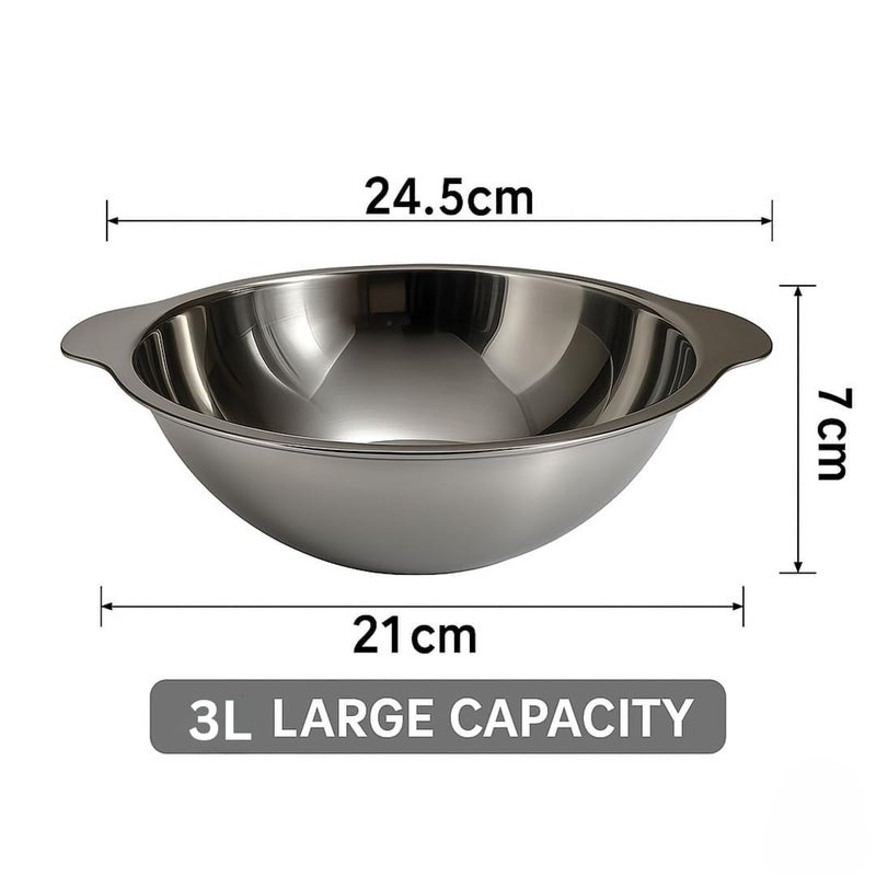 VALAJOGI Kimchi Plate with Double Handle Serving Bowl Stainless Steel Durable Round Pan Tableware, Food Serving Tray Sliver-Tone Non-Stick Seafood Paella Pot with Dual Handle for Homes Or Restaurants - Image 2