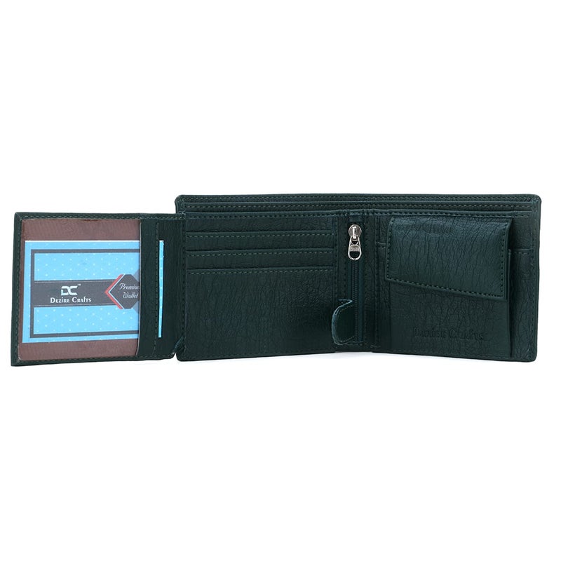 Dezire Crafts PU Leather Wallet for Men | Slim & Stylish | 3 Card Pockets, 1 Zipper Pocket, 1 Coin Pocket, 1 Currency Compartment, 2 Hidden Pockets (Green) - Image 3