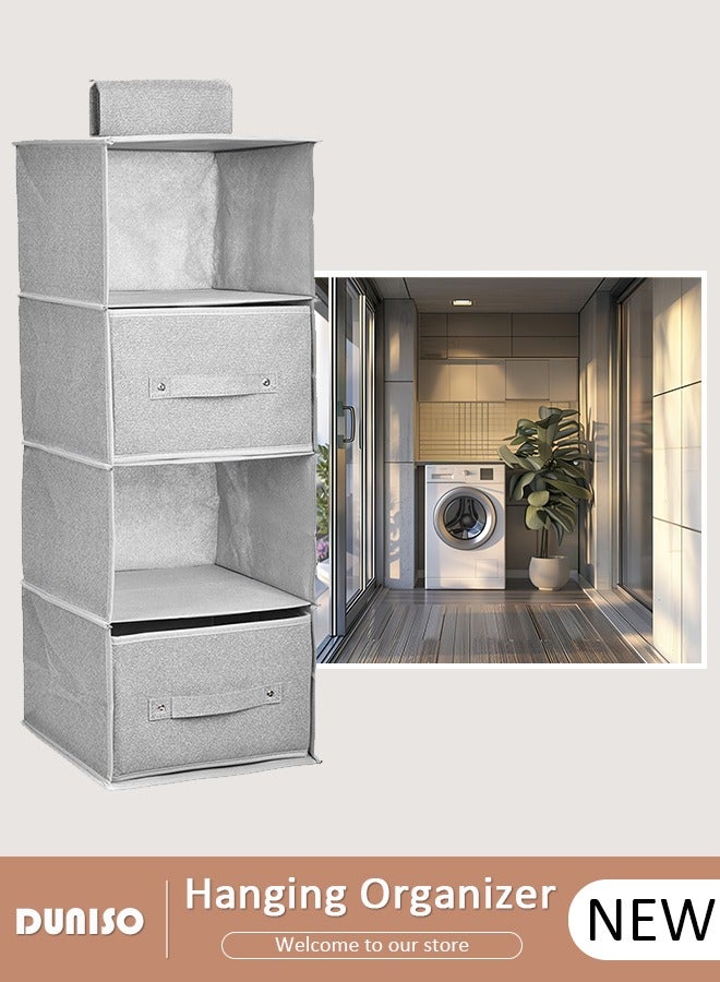 DUNISO 4-Tier Wardrobe Hanging Storage Organizer with Drawers, Dressing Room Finishing Hanging Underwear Storage Bag Household Multi-Layer Box Dust Bag Foldable Includes 2 Drawers - Image 1