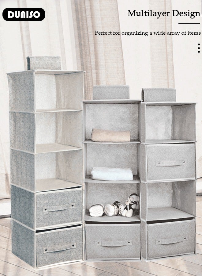 DUNISO 4-Tier Wardrobe Hanging Storage Organizer with Drawers, Dressing Room Finishing Hanging Underwear Storage Bag Household Multi-Layer Box Dust Bag Foldable Includes 2 Drawers - Image 2