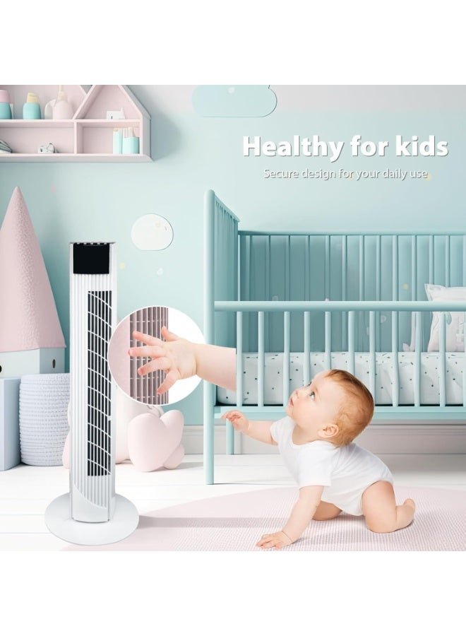 جورونب مروحة برجية مع جهاز تحكم عن بعد، مروحة تبريد 36 بوصة مع 3 سرعات، 3 أوضاع، مؤقت رقمي من 1 إلى 12 ساعة، مؤشر ضوء LED، مراوح متذبذبة 90 درجة، مروحة كهربائية ذكية قوية موفرة للطاقة (أبيض) - Image 4