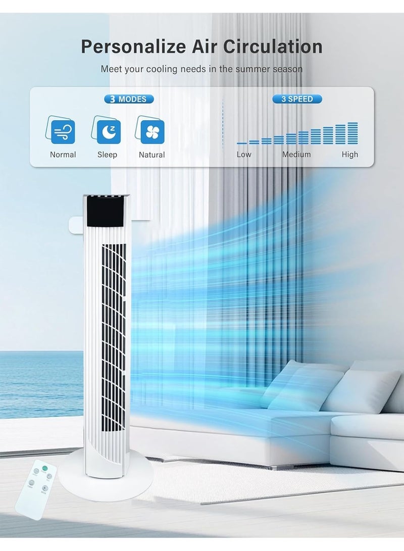 جورونب مروحة برجية مع جهاز تحكم عن بعد، مروحة تبريد 36 بوصة مع 3 سرعات، 3 أوضاع، مؤقت رقمي من 1 إلى 12 ساعة، مؤشر ضوء LED، مراوح متذبذبة 90 درجة، مروحة كهربائية ذكية قوية موفرة للطاقة (أبيض) - Image 3