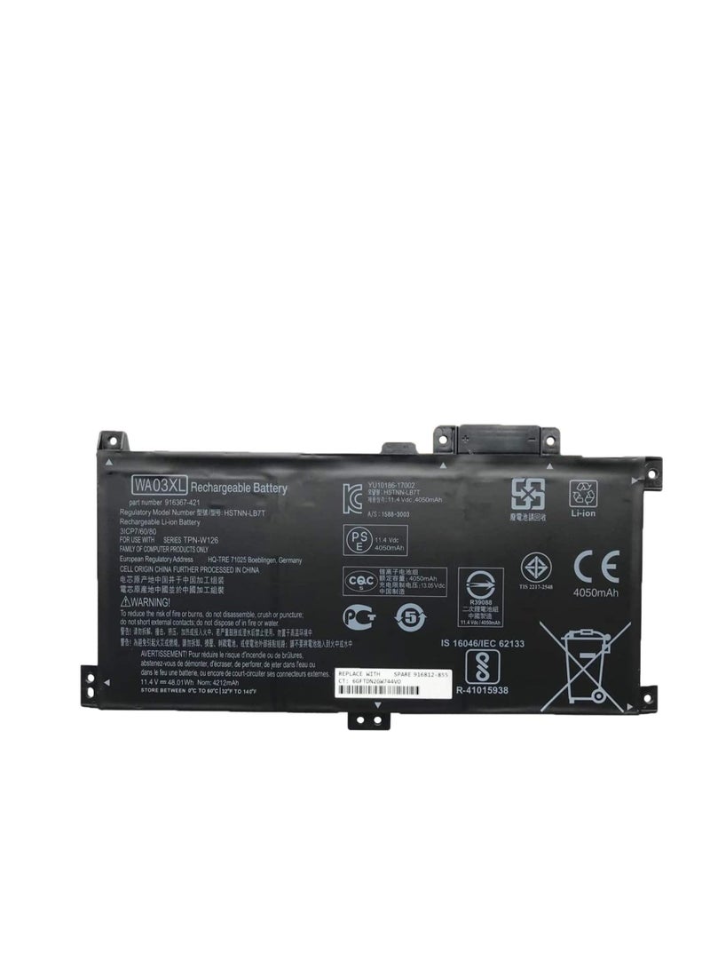 Terabyte WA03XL HSTNN-LB7T HSTNN-UB7H TPN-W126 916367-541 916367-421 916812-055 916812-855 WAO3XL Laptop Battery Replacement for HP Pavilion X360 14-BA 15-BK 15-BK R 15-BR R R 001TX Series (11.4V 48.01Wh) - Image 1