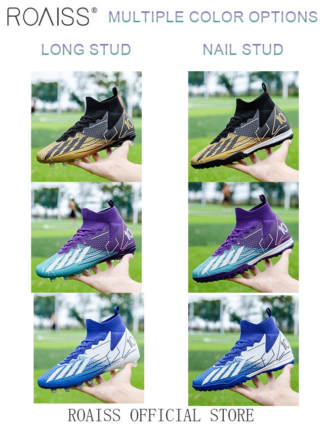 roaiss Short Spike High Top Football Shoes for Men Professional Training Anti-Slip Wear-Resistant Soccer Cleats Teens Lightweight Comfortable Breathable Odorless Sports Spikes with Rubber Sole  - Image 3