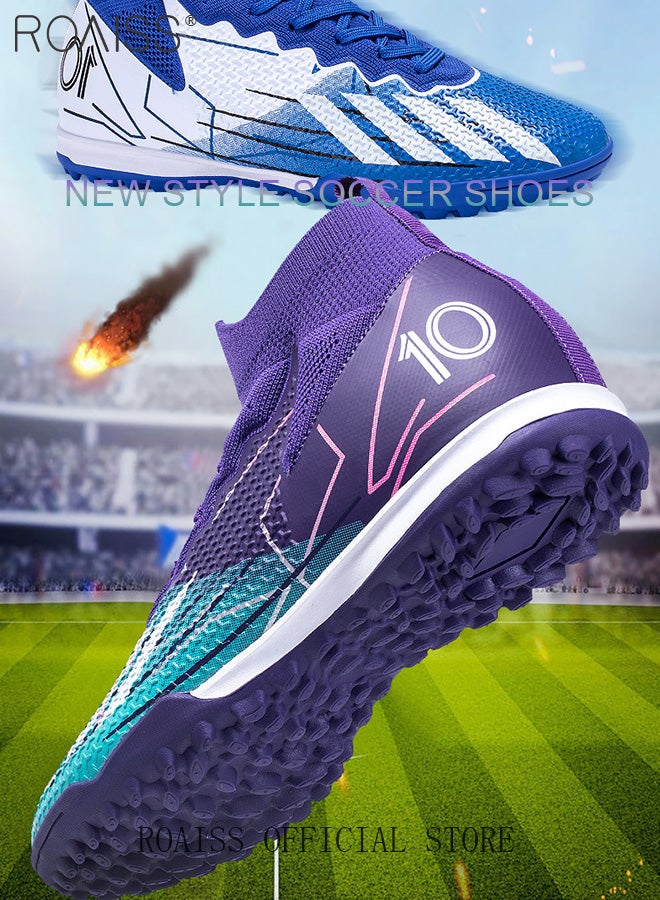 roaiss Short Spike High Top Football Shoes for Men Professional Training Anti-Slip Wear-Resistant Soccer Cleats Teens Lightweight Comfortable Breathable Odorless Sports Spikes with Rubber Sole  - Image 1