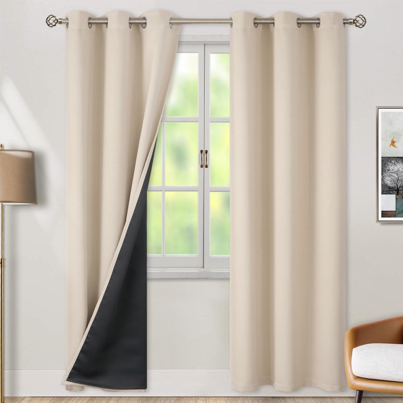 BGment بجلات حرارية معزولة بنسبة 100 ٪ الستائر 84 بوصة الطول 2 لوحات إجمالي الستائر حظر الضوء لستائر نحافة غرفة نوم مع بطانة سوداء سميكة عرضها 42 بوصة كل لوحة الشمبانيا - Image 1