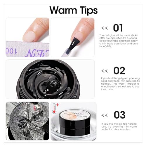 Gellen Solid Nail Glue Gel Kit - 8g Gel and 8w Mini UV Light LED Lamp for Cured Nails, Press on Glue for Acrylic Fake Tips, Salon Art DIY at Home - Image 3