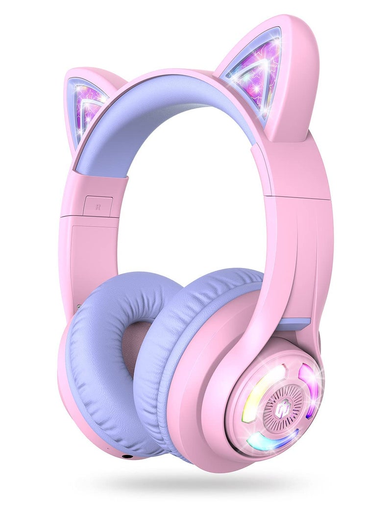 iClever BTH13 Bluetooth Kids Headphones with Mic, Over Ear Headphone Wireless Cat Ear Headphone for Girls Birthday Gift Safe Volume Limited, 45H Playtime, Portable Headset for iPad, Purple - Image 1