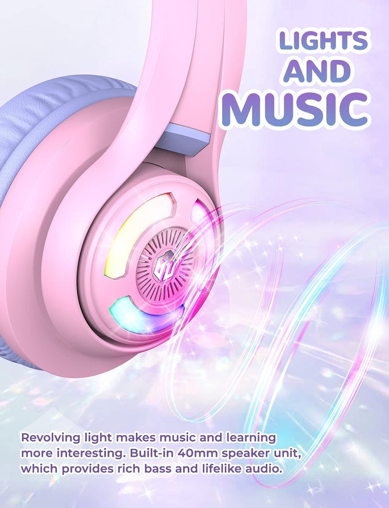 iClever BTH13 Bluetooth Kids Headphones with Mic, Over Ear Headphone Wireless Cat Ear Headphone for Girls Birthday Gift Safe Volume Limited, 45H Playtime, Portable Headset for iPad, Purple - Image 5