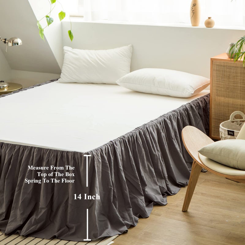 BISELINA BISELINA French Linen Bed Skirt with Pleated Frills 14-Inch Tailored Drop Natural Flax Cotton Blend Dust Ruffle Soft Cozy Farmhouse Bedding (14"" Queen  Ruffle Dark Grey)  - Image 4