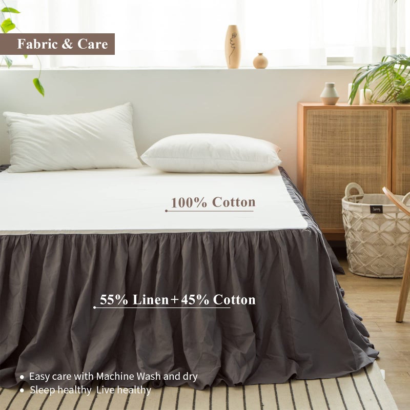 BISELINA BISELINA French Linen Bed Skirt with Pleated Frills 14-Inch Tailored Drop Natural Flax Cotton Blend Dust Ruffle Soft Cozy Farmhouse Bedding (14"" Queen  Ruffle Dark Grey)  - Image 3