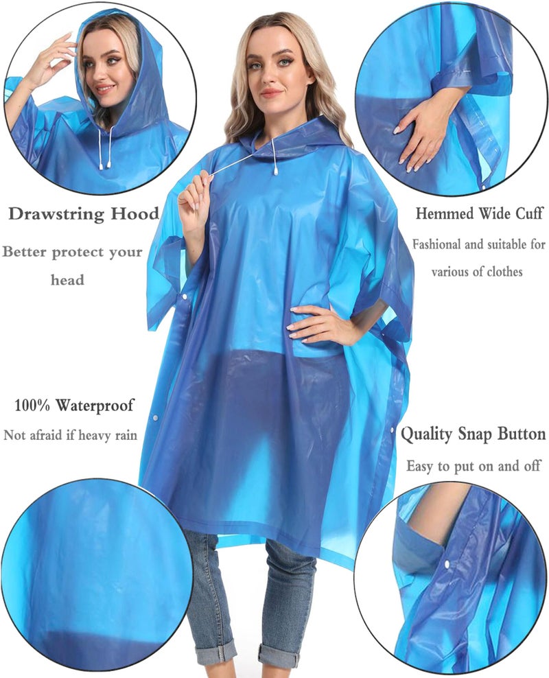 HOOMBOOM Reusable Rain Ponchos with Drawstring Hood for Adults, Waterproof Thicken Rain Coat, 2 Packs - Image 4