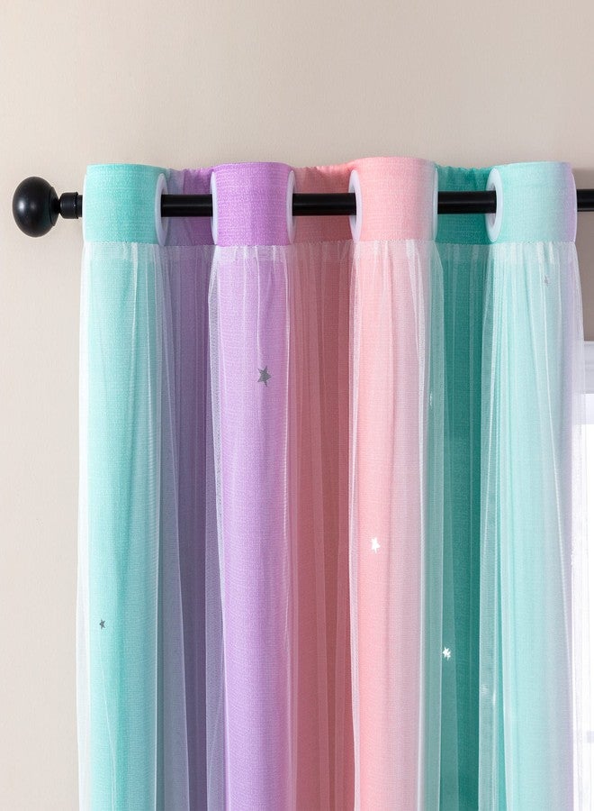 XiDi Curtains for Bedroom Decor, Rainbow PinkPuGreen-34-96 - Image 2