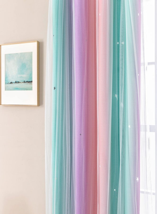 XiDi Curtains for Bedroom Decor, Rainbow PinkPuGreen-34-96 - Image 3