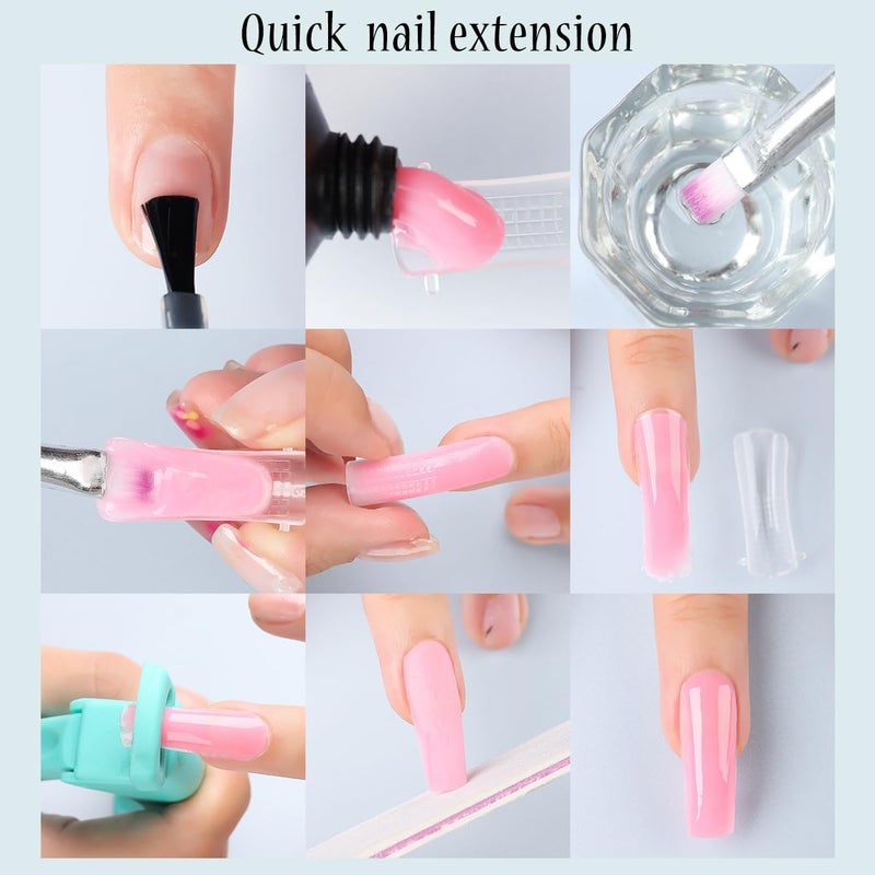 Fcozpjk 12 Colors Poly Gel Kit, Clear White Nude Pink Shiny Glitter Builder Gel Set, Quick Nail Extension, Professional Salon Supplies - Image 4