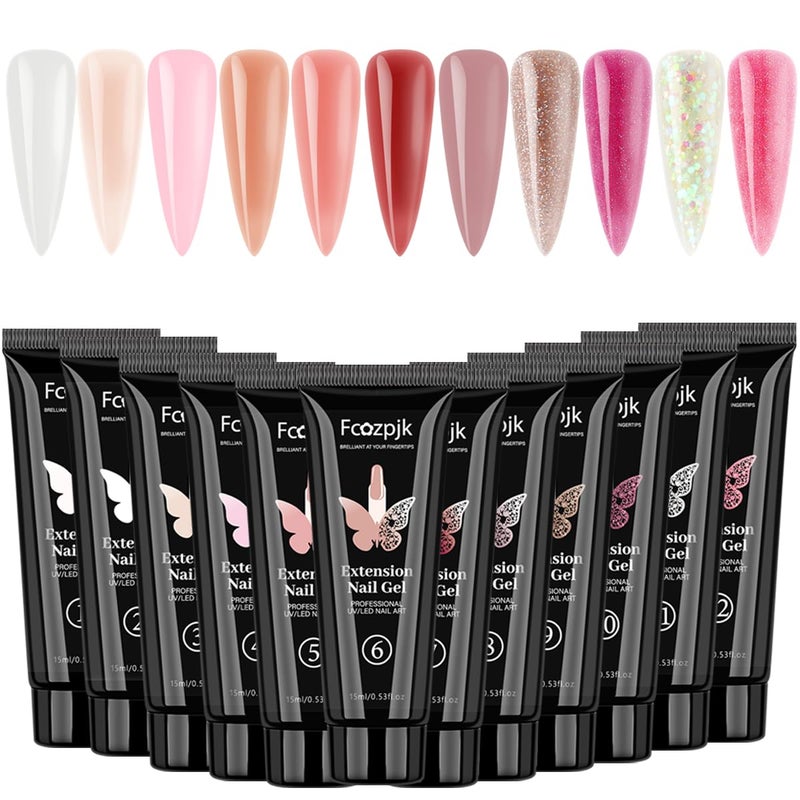 Fcozpjk 12 Colors Poly Gel Kit, Clear White Nude Pink Shiny Glitter Builder Gel Set, Quick Nail Extension, Professional Salon Supplies - Image 1