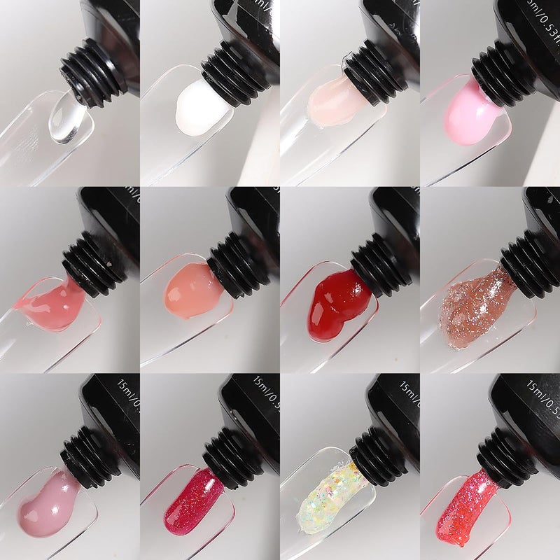 Fcozpjk 12 Colors Poly Gel Kit, Clear White Nude Pink Shiny Glitter Builder Gel Set, Quick Nail Extension, Professional Salon Supplies - Image 2