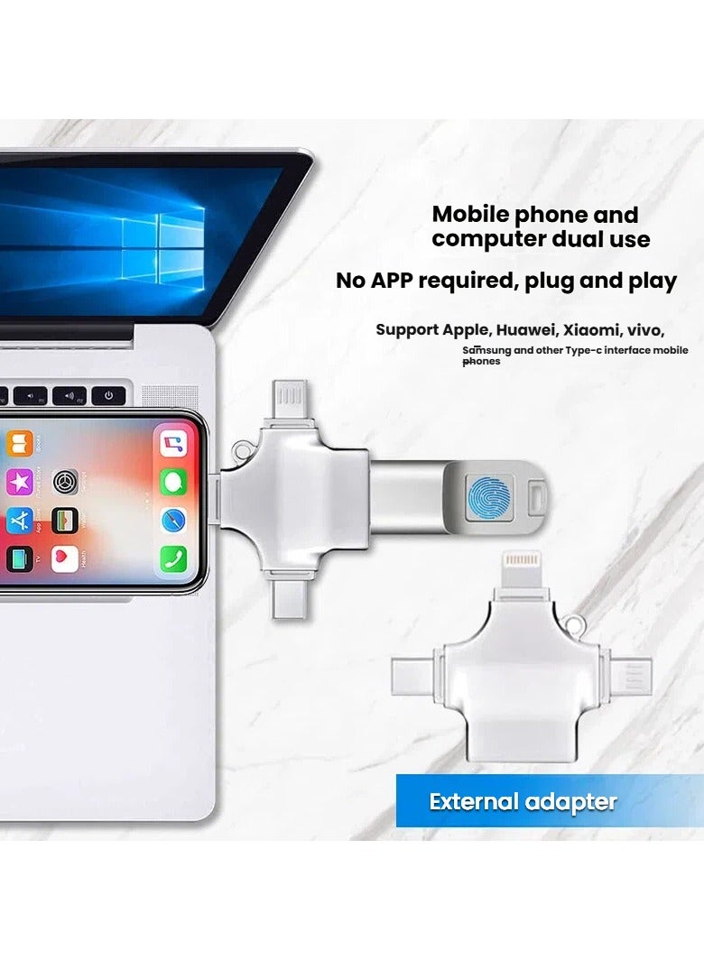 مشغل أقراص USB 128GB مؤمن ببصمة الإصبع - منفذ Type-C مزدوج الواجهة، استخدام مزدوج للهواتف وأجهزة الكمبيوتر، تخزين آمن عالي السرعة، تصميم مضاد للسرقة - Image 3
