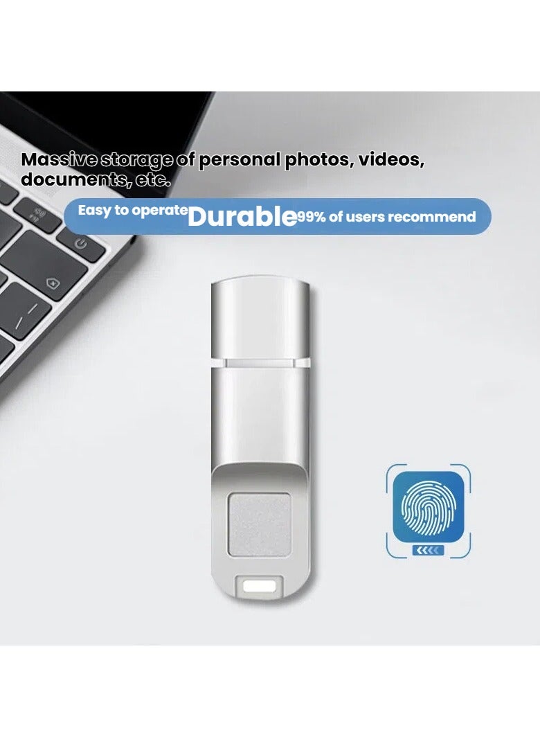 مشغل أقراص USB 128GB مؤمن ببصمة الإصبع - منفذ Type-C مزدوج الواجهة، استخدام مزدوج للهواتف وأجهزة الكمبيوتر، تخزين آمن عالي السرعة، تصميم مضاد للسرقة - Image 2