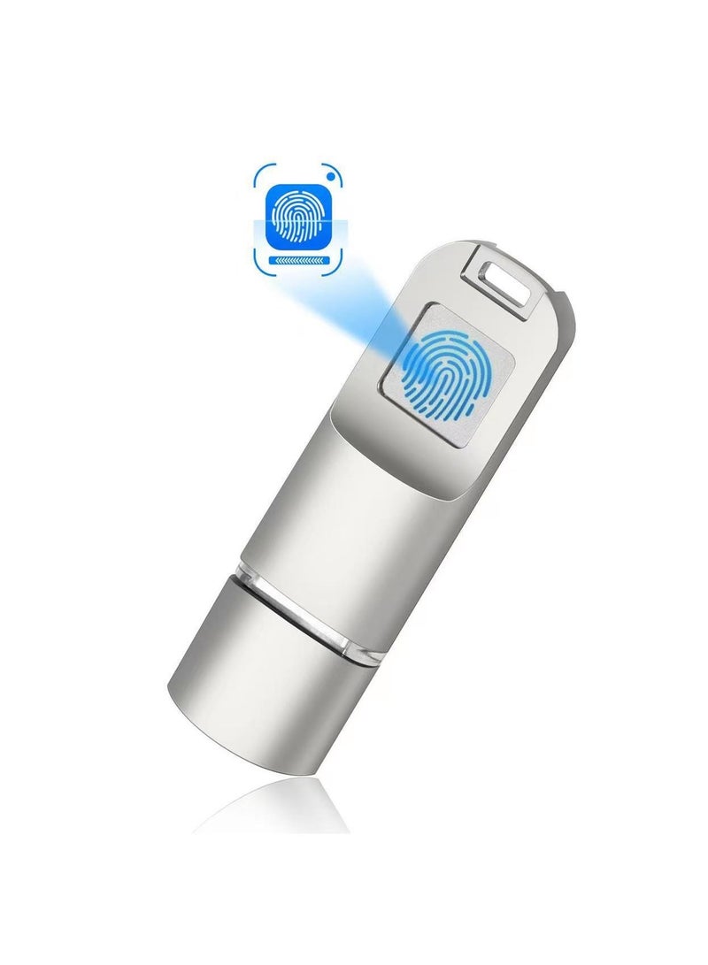 مشغل أقراص USB 128GB مؤمن ببصمة الإصبع - منفذ Type-C مزدوج الواجهة، استخدام مزدوج للهواتف وأجهزة الكمبيوتر، تخزين آمن عالي السرعة، تصميم مضاد للسرقة - Image 1