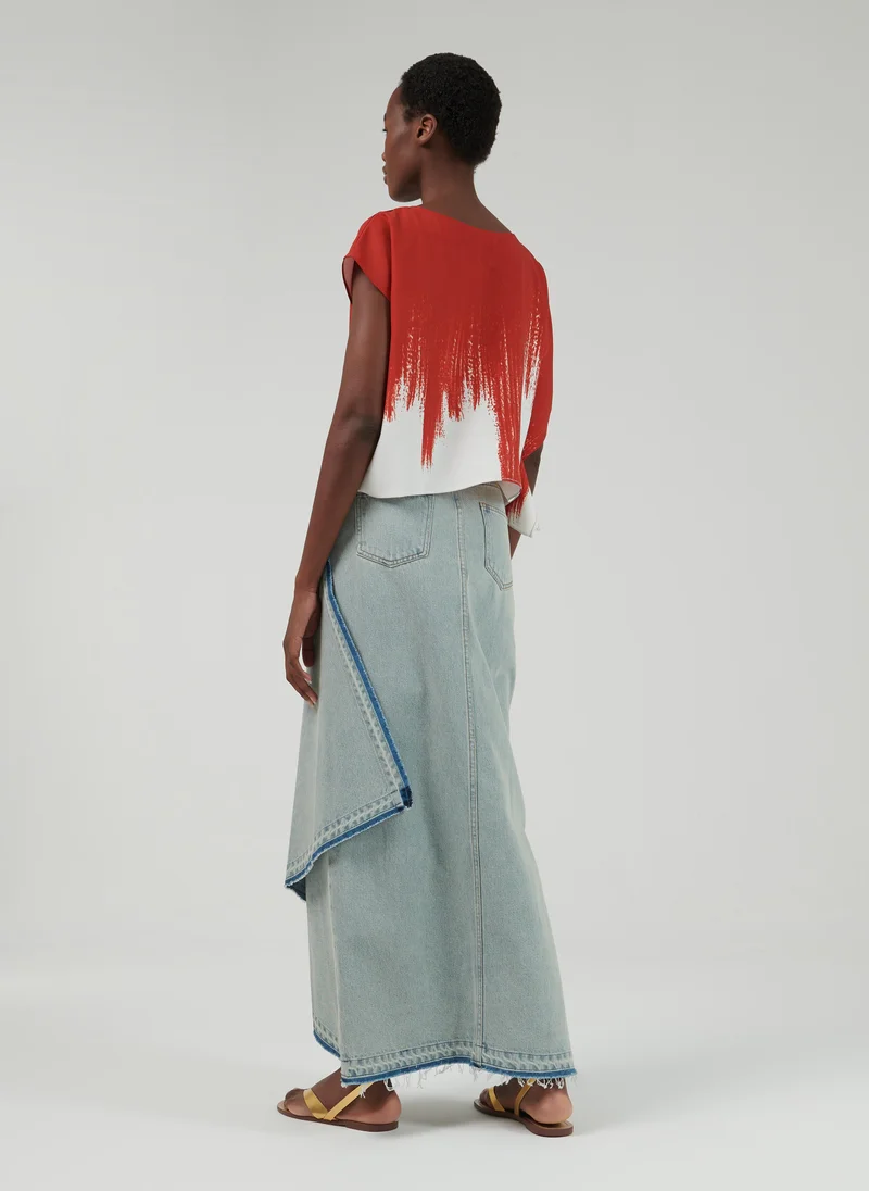 leem Asymmetric Print Top