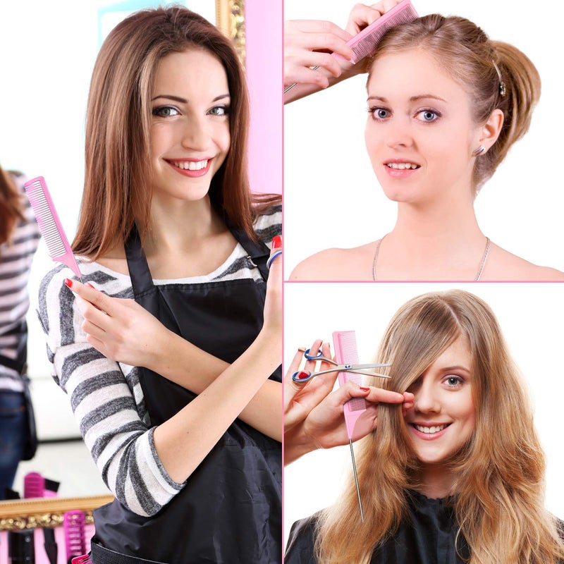 Leinuosen 3 Packs 9 Inch Rat Tail Comb Carbon Fiber Heat Resistant Teasing Comb with Metal Pick Styling Parting Lightweight Sectioning Fine Tooth Combs for Women Girls - Image 3