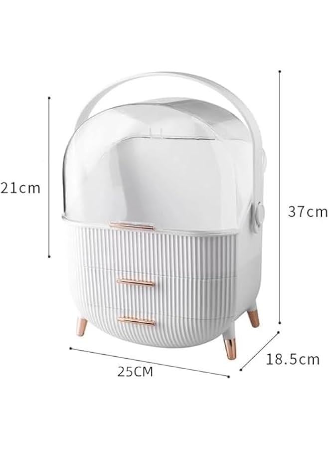 هوكور منظم مكياج كبير مع ادراج من بايبي، حافظة عرض مستحضرات التجميل مقاومة للغبار والماء، مناسبة لسطح طاولة الحمام وخزانة ملابس غرفة النوم (ابيض، صندوق تخزين) - Image 3
