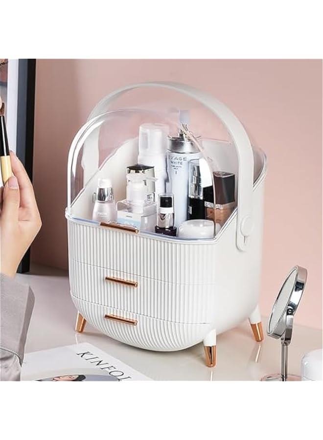 هوكور منظم مكياج كبير مع ادراج من بايبي، حافظة عرض مستحضرات التجميل مقاومة للغبار والماء، مناسبة لسطح طاولة الحمام وخزانة ملابس غرفة النوم (ابيض، صندوق تخزين) - Image 4