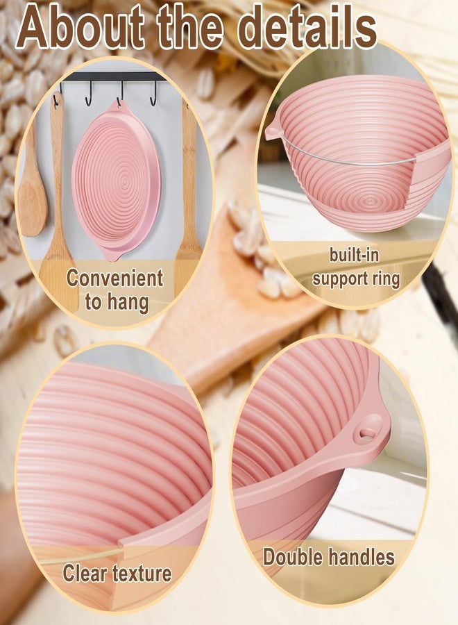 HEBEICRMY Upgraded Silicone Sourdough Bread Proofing Baskets - Including steel rings, 9 Inch Round Foldable Sourdough Baking Basket (Green+Pink) - Image 3