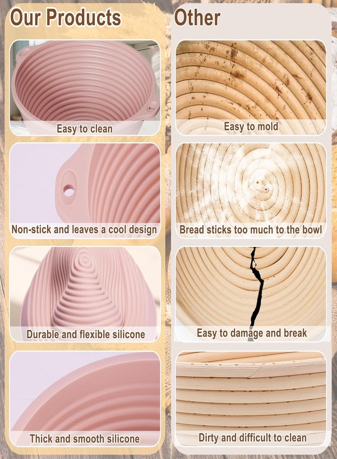 HEBEICRMY Upgraded Silicone Sourdough Bread Proofing Baskets - Including steel rings, 9 Inch Round Foldable Sourdough Baking Basket (Green+Pink) - Image 4