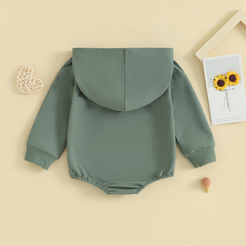 Kutterild Baby Girl Boy Hooded Sweatshirt Long Sleeve Solid Color Romper Infant Baby Fall Winter Outfits (Green, 3-6 Months) - Image 4