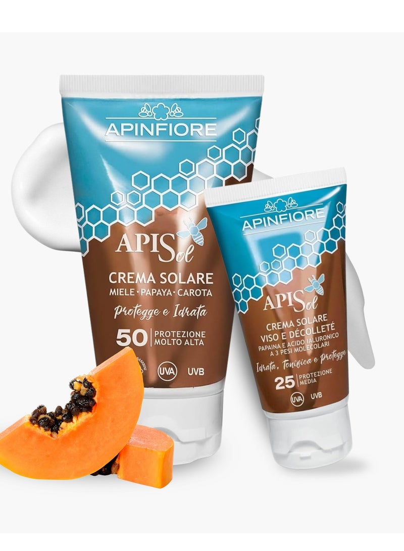 أبينفيوري واقي شمس عضوي بعامل حماية SPF50 PA++++، عبوة 150 مل + 50 مل - حماية واسعة النطاق من الأشعة فوق البنفسجية مع حمض الهيالورونيك والعسل ومستخلصات البابايا والجزر - Image 1