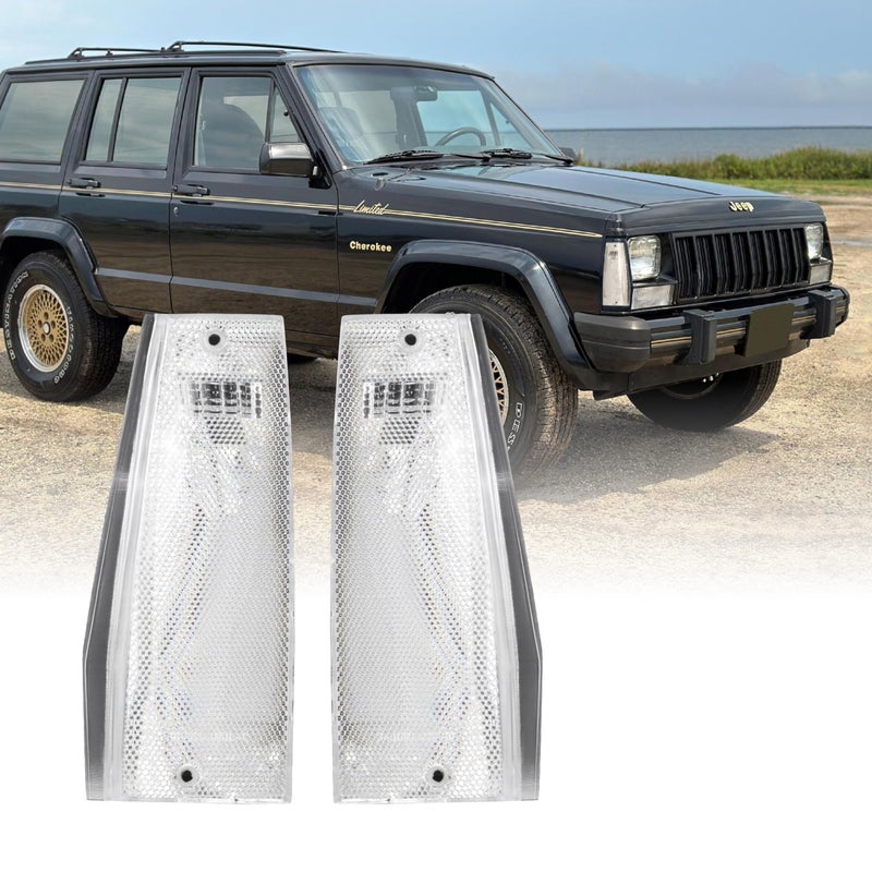 USR 8496 Cherokee Corner Light  CLEAR Front Cornering Lamps Left  Right  Compatible with 19841996 Jeep Cherokee XJ SUV  All ModelsTrims Clear Lens Side Marker