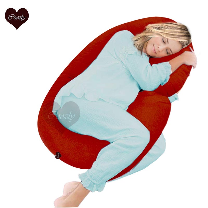 COOZLY Alpha Full Body Maternity Pillow - Maternity Pillow with Removable Cover (Cotton Red, Cotton Cover)
