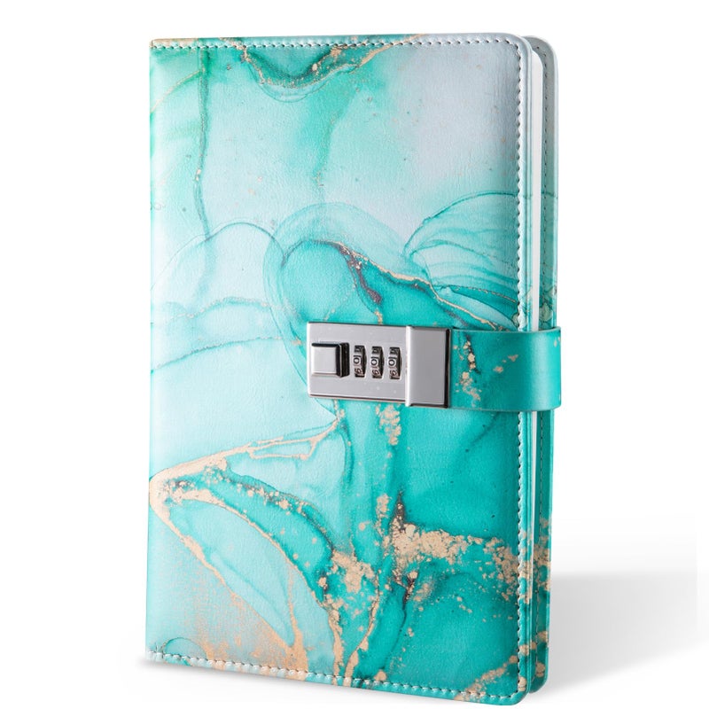 LXWHYP Diary with Lock, A5 Lockable Journal, PU Leather Combination Lock Diary, Lock Diary Planner Organizer for Men and Women, Office Product 8.6 x 5.9 in-Cyan - Image 1