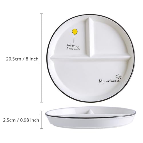 OnePine 1Pcs Ceramic Portion Control Plate Porcelain Healthy Eating Plate 8 inch Round Diet Plates Divided Plates Porcelain Dinner Plates with 3 Compartment for Dessert Salad Pasta and Steak etc - Image 3