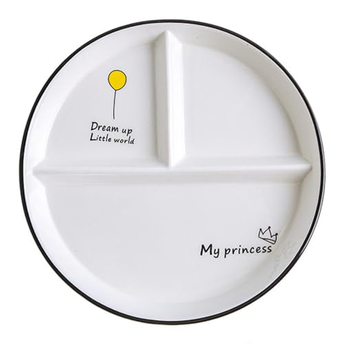 OnePine 1Pcs Ceramic Portion Control Plate Porcelain Healthy Eating Plate 8 inch Round Diet Plates Divided Plates Porcelain Dinner Plates with 3 Compartment for Dessert Salad Pasta and Steak etc - Image 1