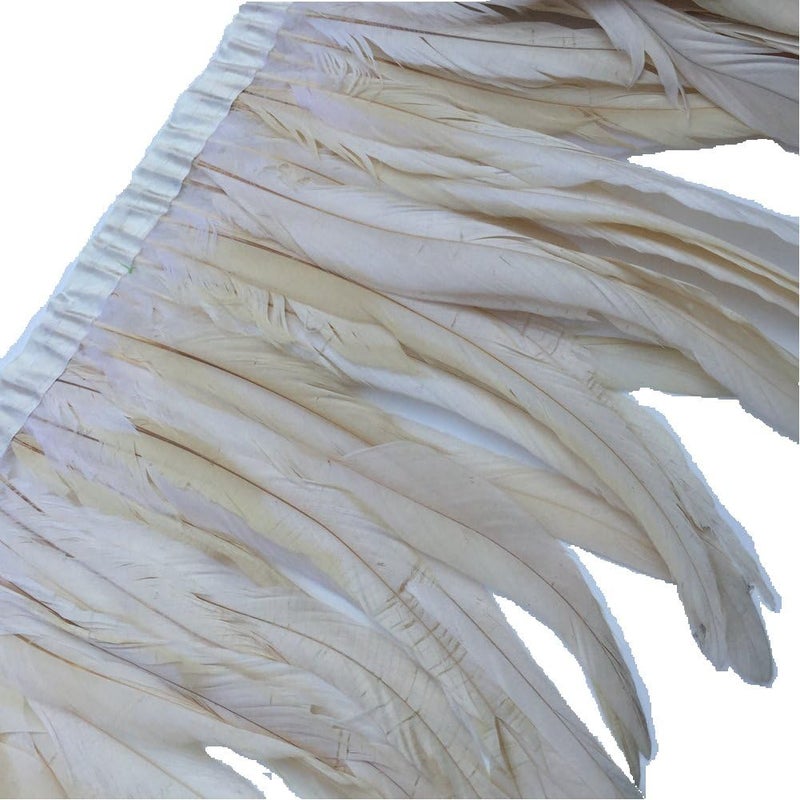 Sowder Rooster Hackle Feather Fringe Trim 10-12inch in Width Pack of 1 Yard(Ivory) - Image 1