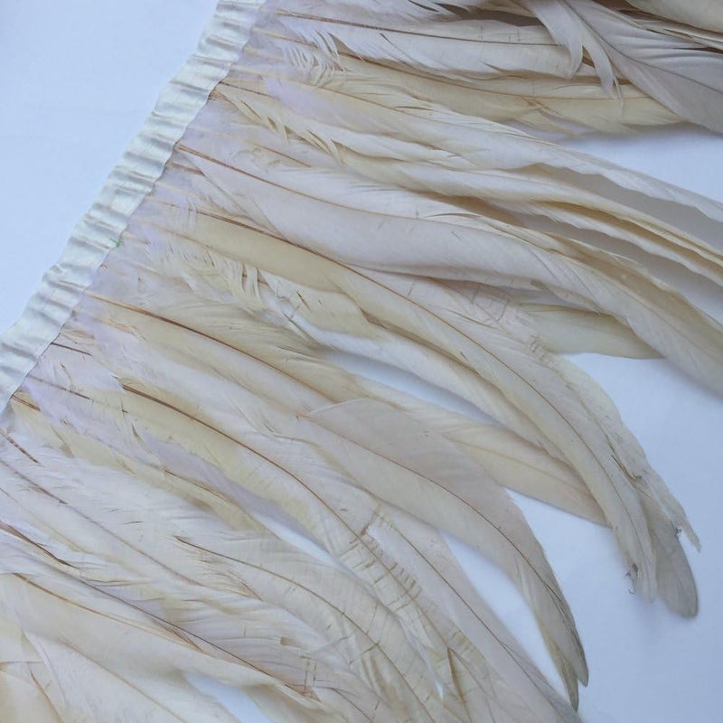 Sowder Rooster Hackle Feather Fringe Trim 10-12inch in Width Pack of 1 Yard(Ivory) - Image 2
