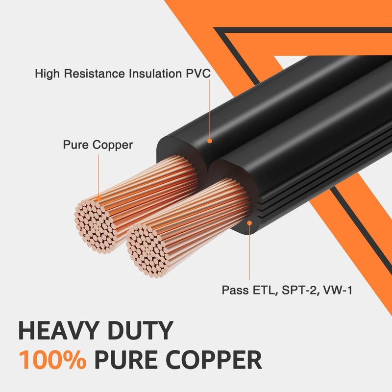 SUNVIE 100FT 14 Gauge Low Voltage Wire 14/2 Low Voltage Landscape Wire, 14 Gauge Stranded Copper Wire Direct Burial Lamp Wire 14 AWG 2 Conductor Electric Wire for Landscape Lighting, ETL Listed - Image 2