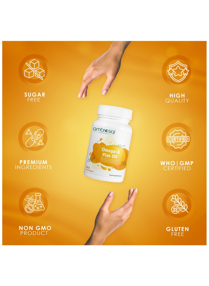 ambrosial Omega 3 Fish Oil High Quality Fish Oil Supplement- 60 Softgels  - Image 5
