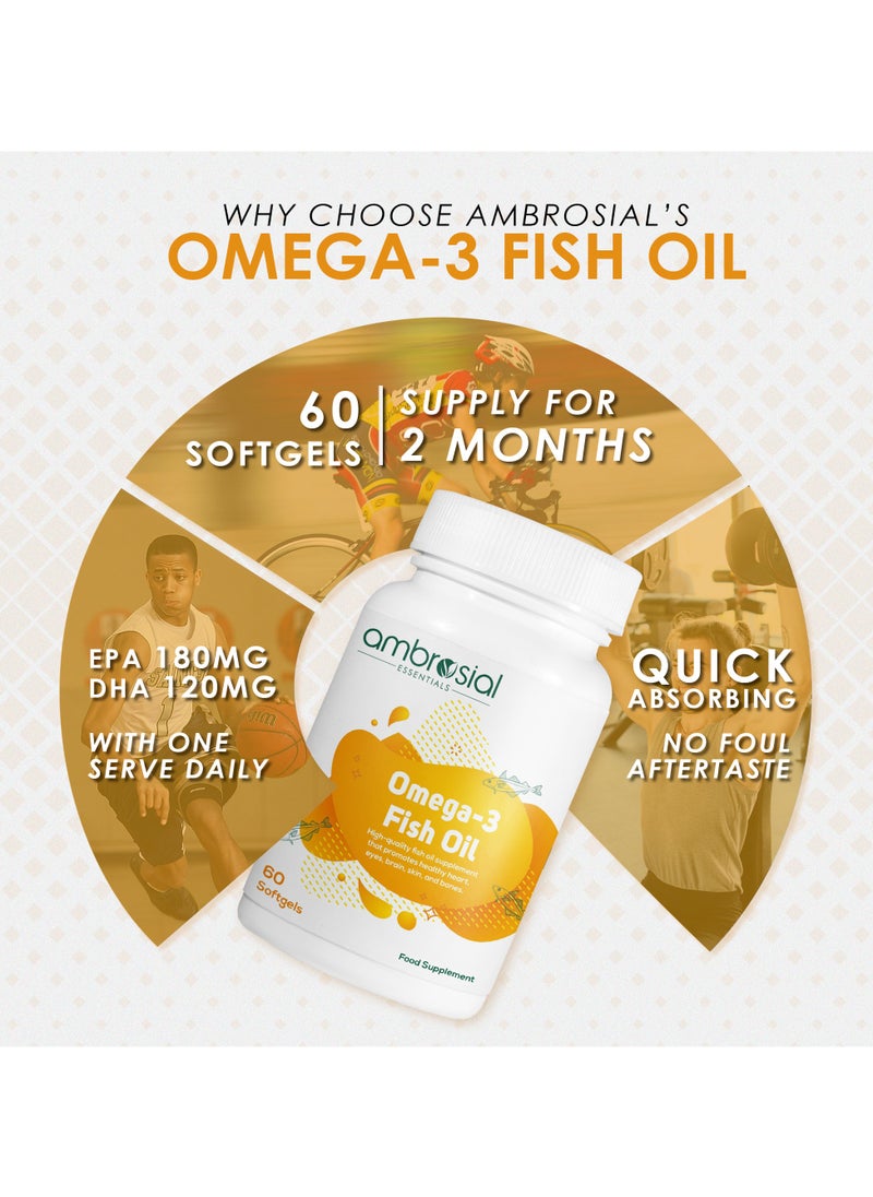 ambrosial Omega 3 Fish Oil High Quality Fish Oil Supplement- 60 Softgels  - Image 4