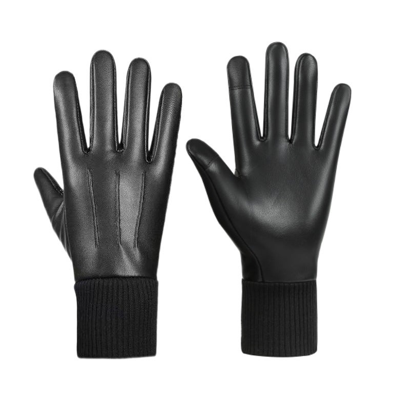 Fashionable Korean Style Windproof Gloves High-elastic PU Lady three-wire screw 
