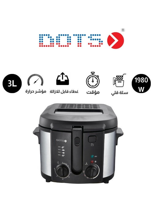 دوتس قلاية زيت بنقاط مع مؤقت لمدة 30 دقيقة، مقلاة عميقة بقدرة 1830-1980 واط 3 لتر مع سلة للاستخدام المنزلي، مع نافذة عرض، مقلاة عميقة كهربائية، سلة قلي مدمجة ومقبض CFD1020TD - Image 1