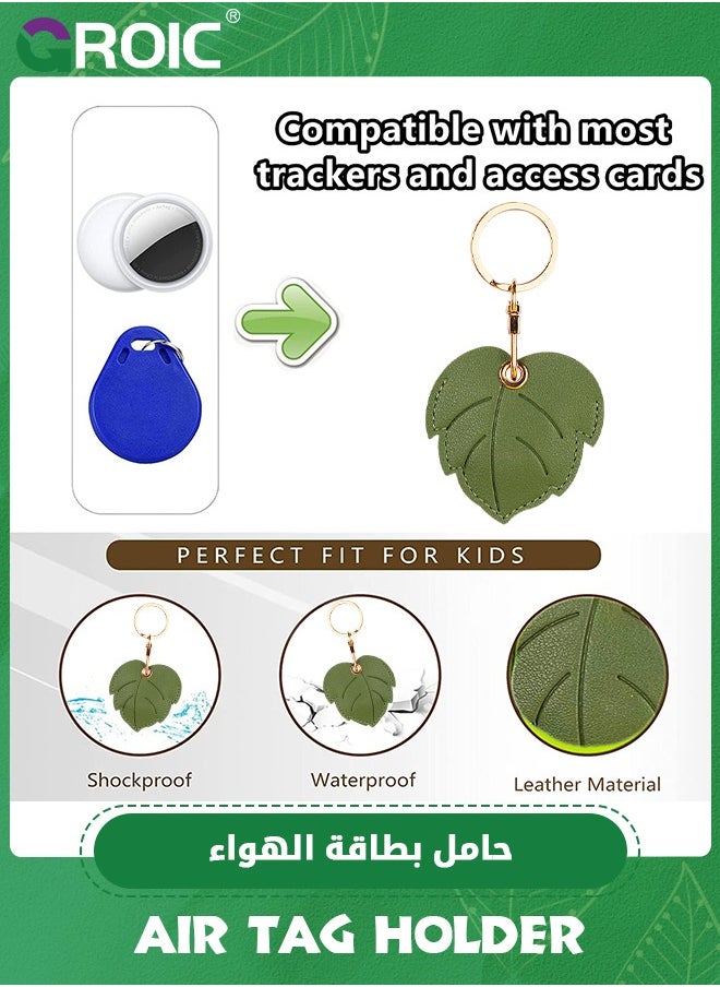 GROIC - Leaf Leather Apple AirTag Keychain Holder Case, Cute Protective Air Tag Cover with Keychain Ring, Anti-Scratch Finder Case for Wallet Keys - Image 1